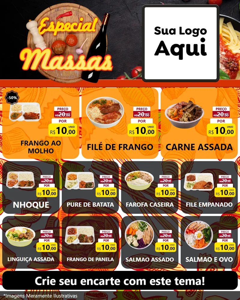 Modelo de Rede Social para Feed Instagram com o tema Especial Massas para Restaurante