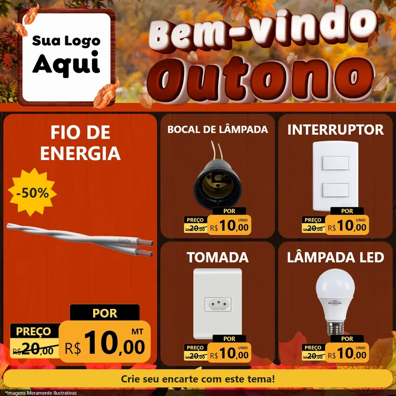 Modelo de Rede Social para Feed Facebook com o tema Bem-vindo Outono para Materiais Elétricos