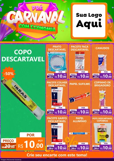 Modelo de Encarte para Encarte A4 Vertical com o tema Pré-Carnaval Com Economia para Embalagens