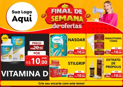 Modelo de Encarte para Encarte A4 Horizontal com o tema Final de Semana de Ofertas para Farmácia