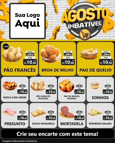Modelo de Rede Social para Feed Instagram com o tema Agosto imbatível para Padaria