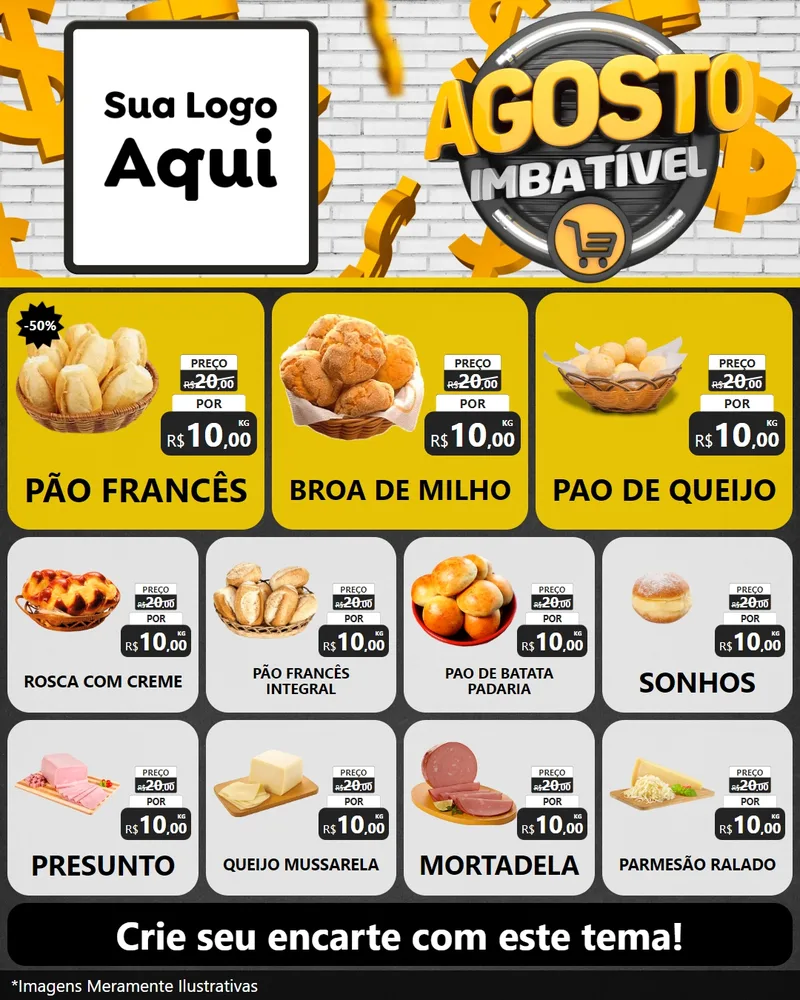 Modelo de Rede Social para Feed Instagram com o tema Agosto imbatível para Padaria