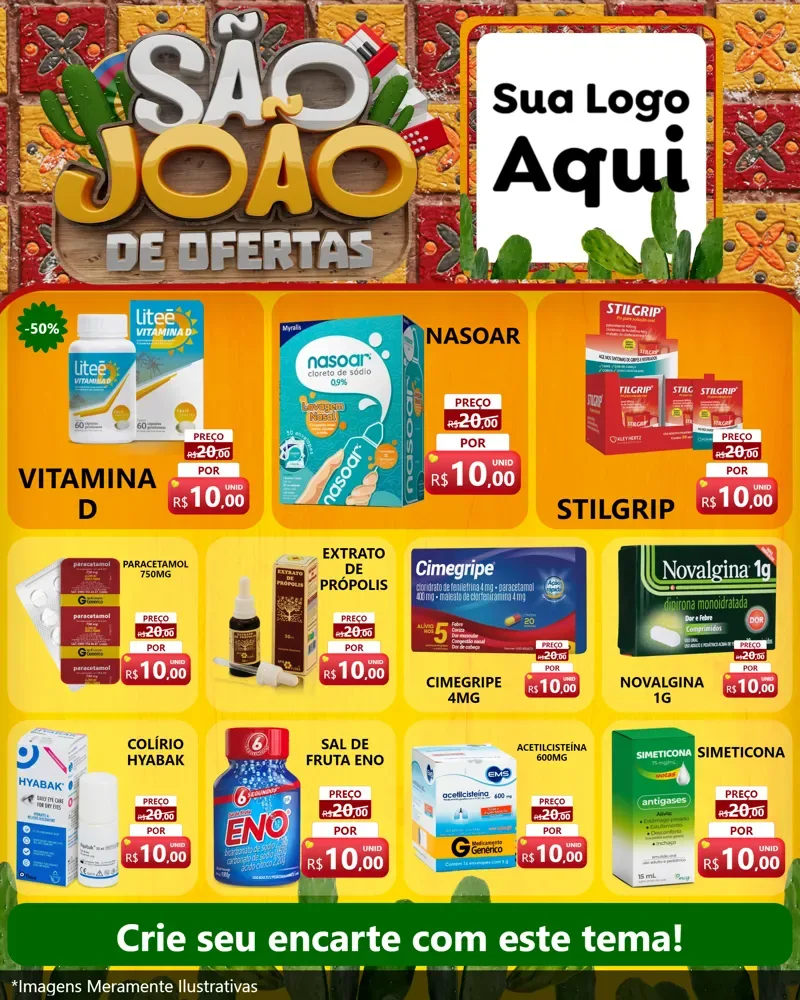 Modelo de Rede Social para Feed Instagram com o tema São João de Muitas Ofertas - Junina para Farmácia