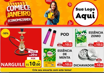 Modelo de Encarte para Encarte A4 Horizontal com o tema Comece Janeiro Economizando para Tabacaria