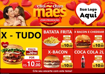 Modelo de Encarte para Encarte A4 Horizontal com o tema Dia das Mães com Promoção para Hamburgueria