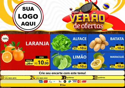 Modelo de Encarte para Encarte A4 Horizontal com o tema Super Verão de Ofertas para Hortifrúti