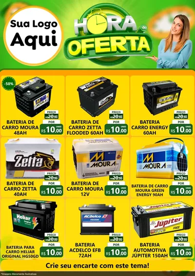 Modelo de Encarte para Encarte A4 Vertical com o tema Hora da Oferta para Baterias Elétricas