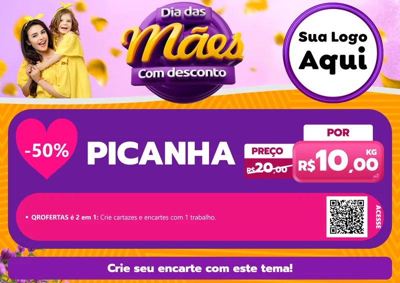 Modelo de Cartaz para Cartaz A4 Horizontal com o tema Dia das Mães com Desconto para Açougue