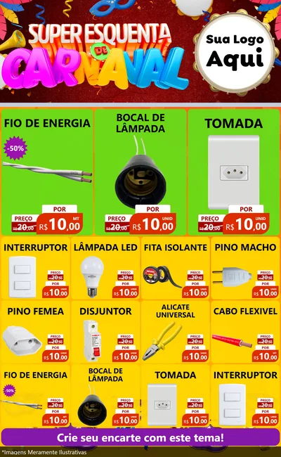 Modelo de Encarte para Encarte Grande com o tema Super Esquenta de Carnaval para Materiais Elétricos