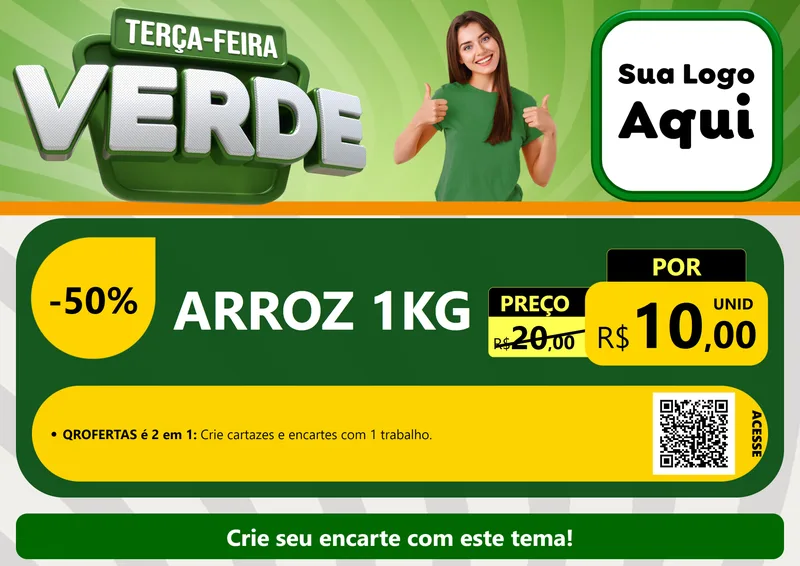 Modelo de Cartaz para Cartaz A4 Horizontal com o tema Terça - Feira Verde para Supermercado