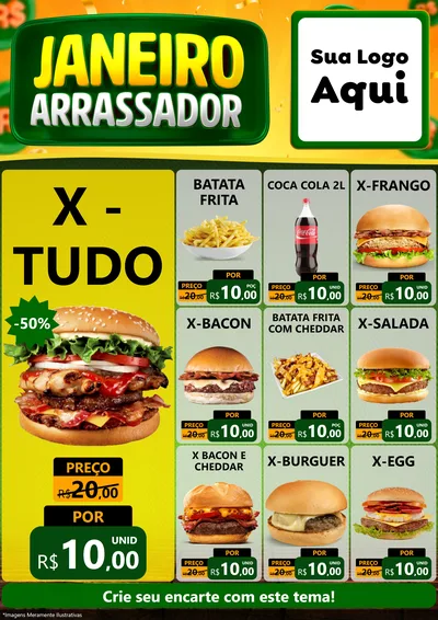 Modelo de Encarte para Encarte A4 Vertical com o tema Janeiro Arrasador para Hamburgueria