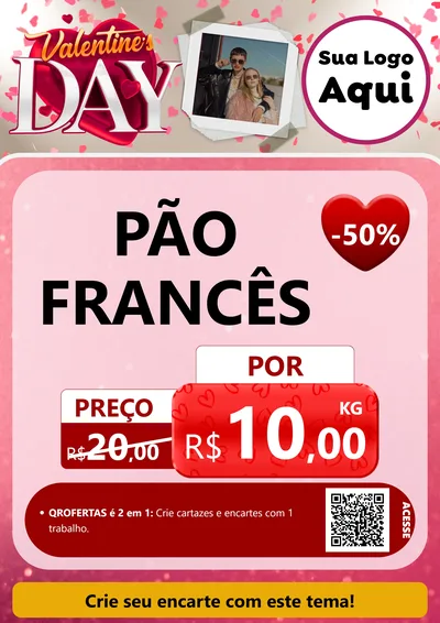 Modelo de Cartaz para Cartaz A4 Vertical com o tema Valentine's Day para Padaria
