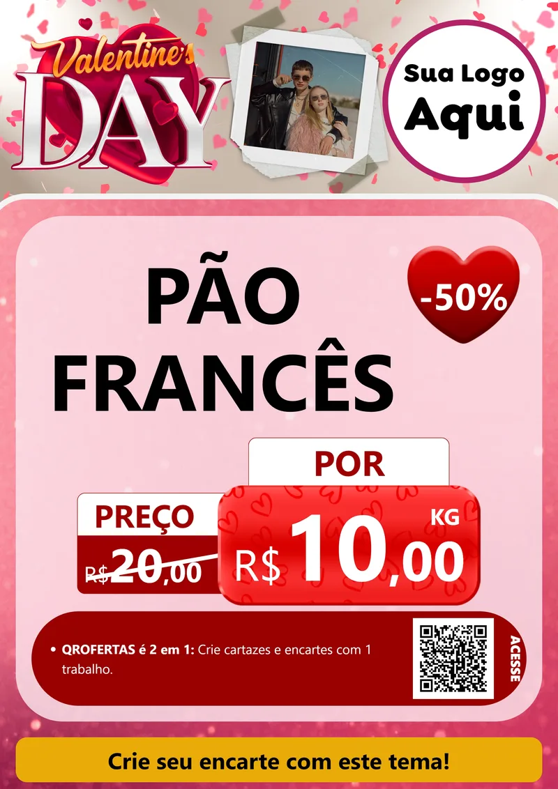 Modelo de Cartaz para Cartaz A4 Vertical com o tema Valentine's Day para Padaria