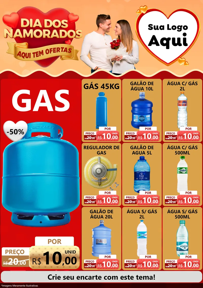 Modelo de Encarte para Encarte A4 Vertical com o tema Dia dos Namorados - Aqui Tem Ofertas para Água e gás