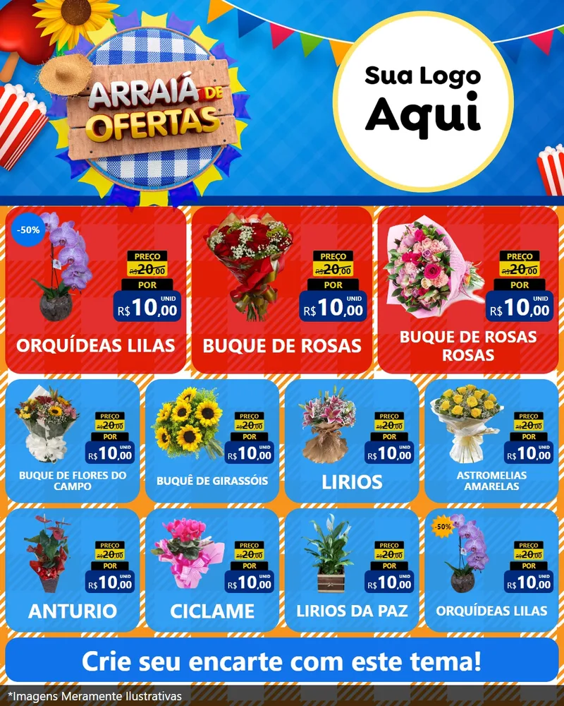 Modelo de Rede Social para Feed Instagram com o tema Arraiá de Ofertas para Floricultura e jardim