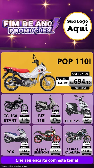 Modelo de Rede Social para Stories com o tema Fim de Ano Promoções para Concessionaria de Motos