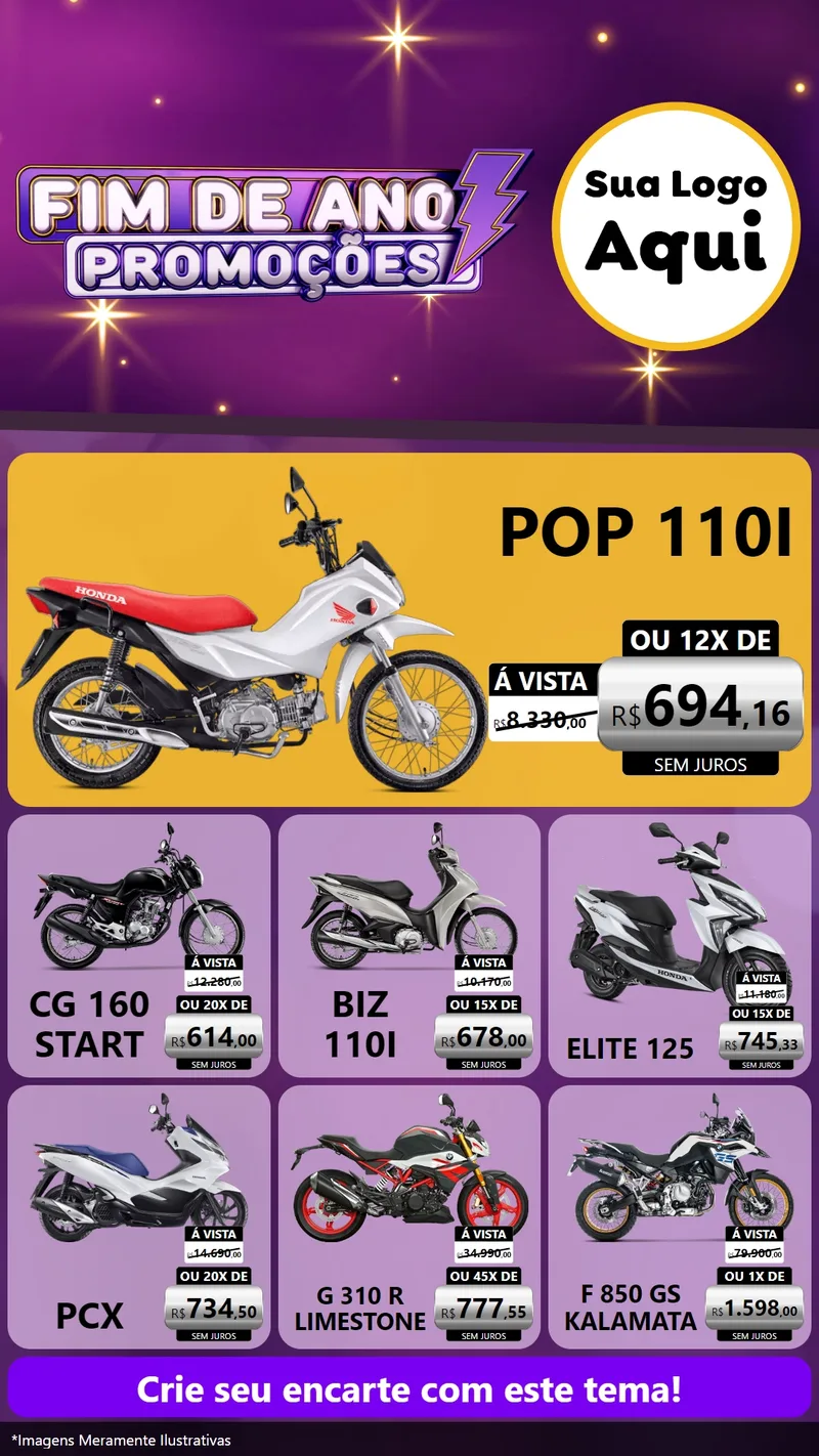 Modelo de Rede Social para Stories com o tema Fim de Ano Promoções para Concessionaria de Motos