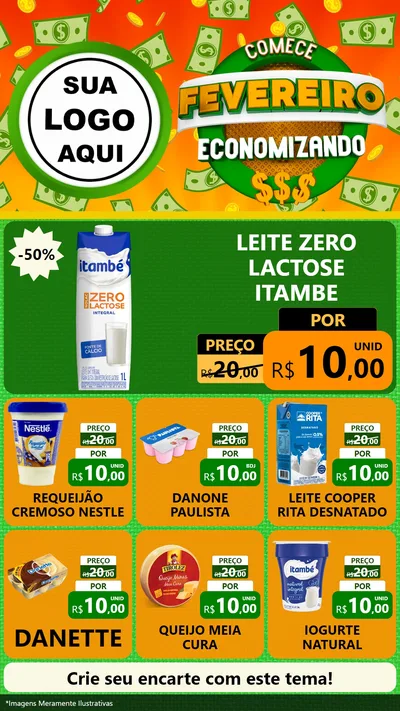 Modelo de Rede Social para Stories com o tema Comece Fevereiro Economizando para Frios e Laticínios