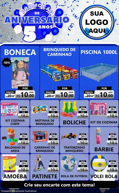 Modelo de Encarte para Encarte Grande com o tema Promoção de Aniversário - 5 Anos para Brinquedos