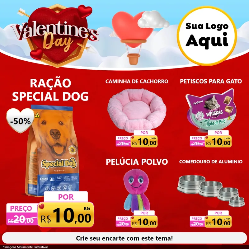 Modelo de Rede Social para Feed Facebook com o tema Valentine's Day para Pet Shop