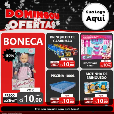 Modelo de Rede Social para Feed Facebook com o tema Domingou de Ofertas para Brinquedos