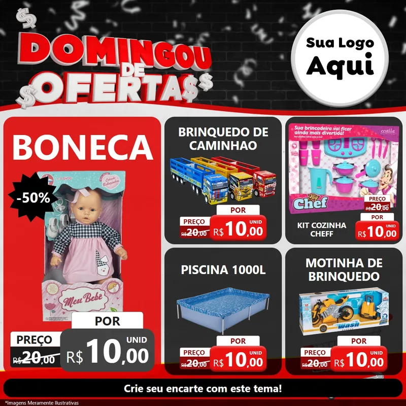 Modelo de Rede Social para Feed Facebook com o tema Domingou de Ofertas para Brinquedos