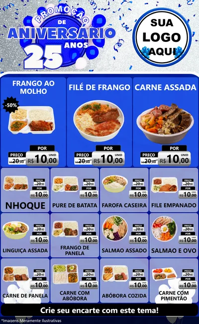 Modelo de Encarte para Encarte Grande com o tema Promoção de Aniversário - 25 Anos para Restaurante