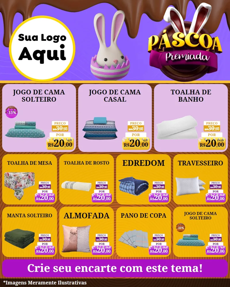 Modelo de Rede Social para Feed Instagram com o tema Páscoa Premiada para Cama, Mesa e Banho