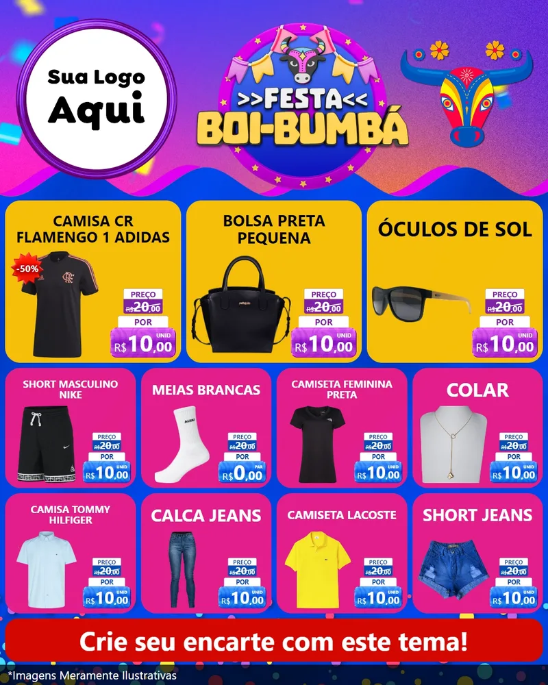 Modelo de Rede Social para Feed Instagram com o tema Festa Boi-Bumbá para Roupas e acessórios