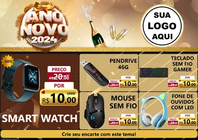 Modelo de Encarte para Encarte A4 Horizontal com o tema Feliz Ano Novo 2027 para Informática