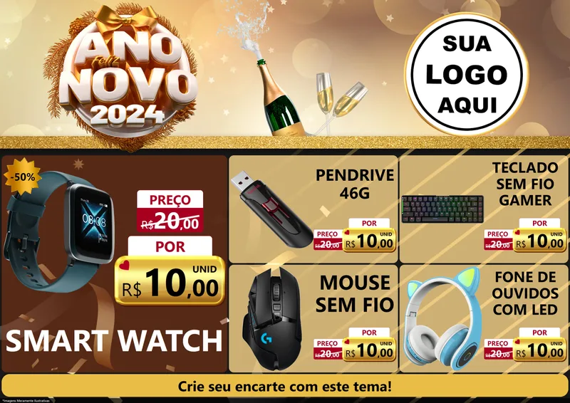 Modelo de Encarte para Encarte A4 Horizontal com o tema Feliz Ano Novo 2027 para Informática