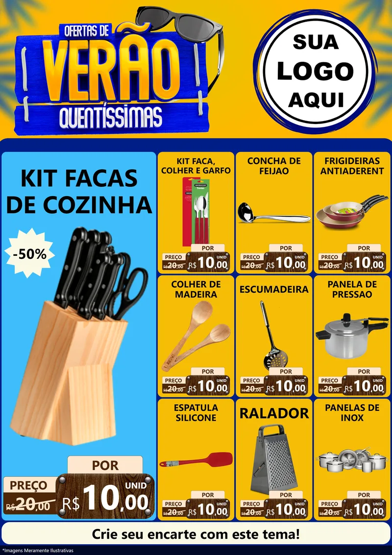 Modelo de Encarte para Encarte A4 Vertical com o tema Ofertas de Verão Quentíssimas para Utilidades Domésticas