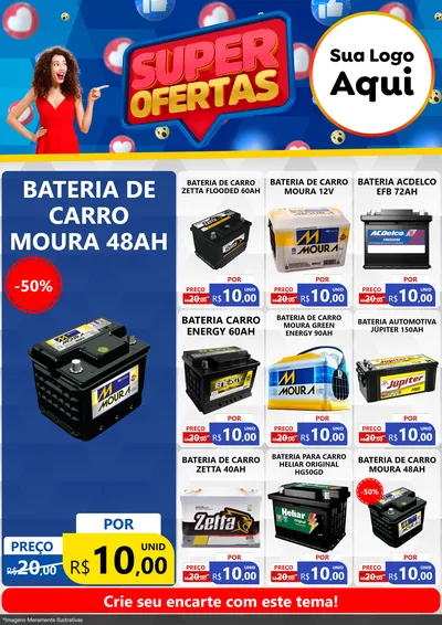 Modelo de Encarte para Encarte A4 Vertical com o tema Super Ofertas para Baterias Elétricas