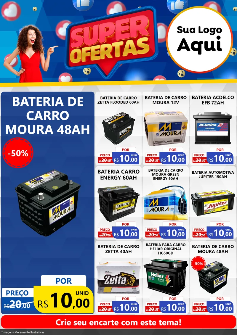Modelo de Encarte para Encarte A4 Vertical com o tema Super Ofertas para Baterias Elétricas