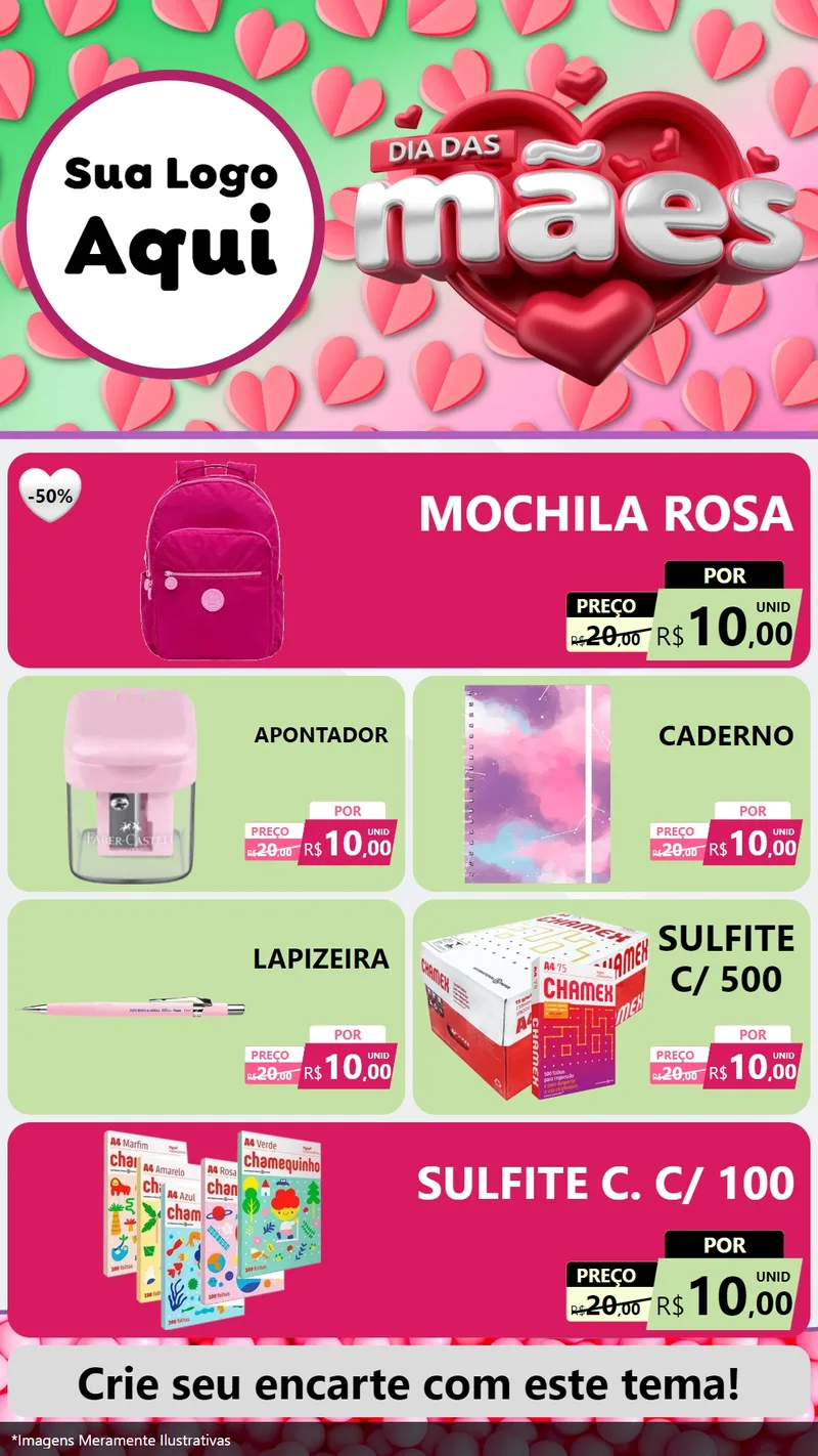 Modelo de TV para TV Vertical com o tema Dia das Mães para Papelaria