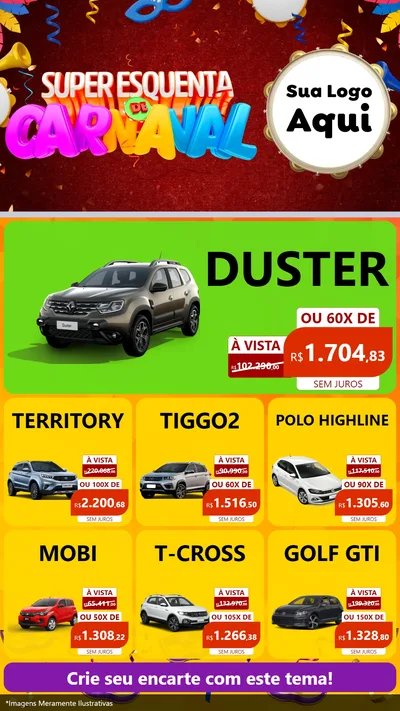 Modelo de Rede Social para Stories com o tema Super Esquenta de Carnaval para Concessionaria de Carros