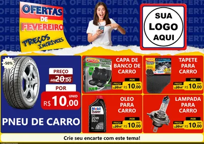 Modelo de Encarte para Encarte A4 Horizontal com o tema Ofertas de Fevereiro - Preços Incríveis para Auto peças