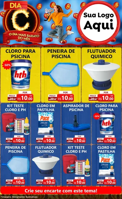 Modelo de Encarte para Encarte Grande com o tema Dia C - O Dia Mais Barato Do Mês para Produtos para Piscina