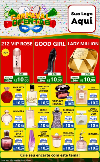 Modelo de Encarte para Encarte Grande com o tema Carnaval de Ofertas para Perfumes