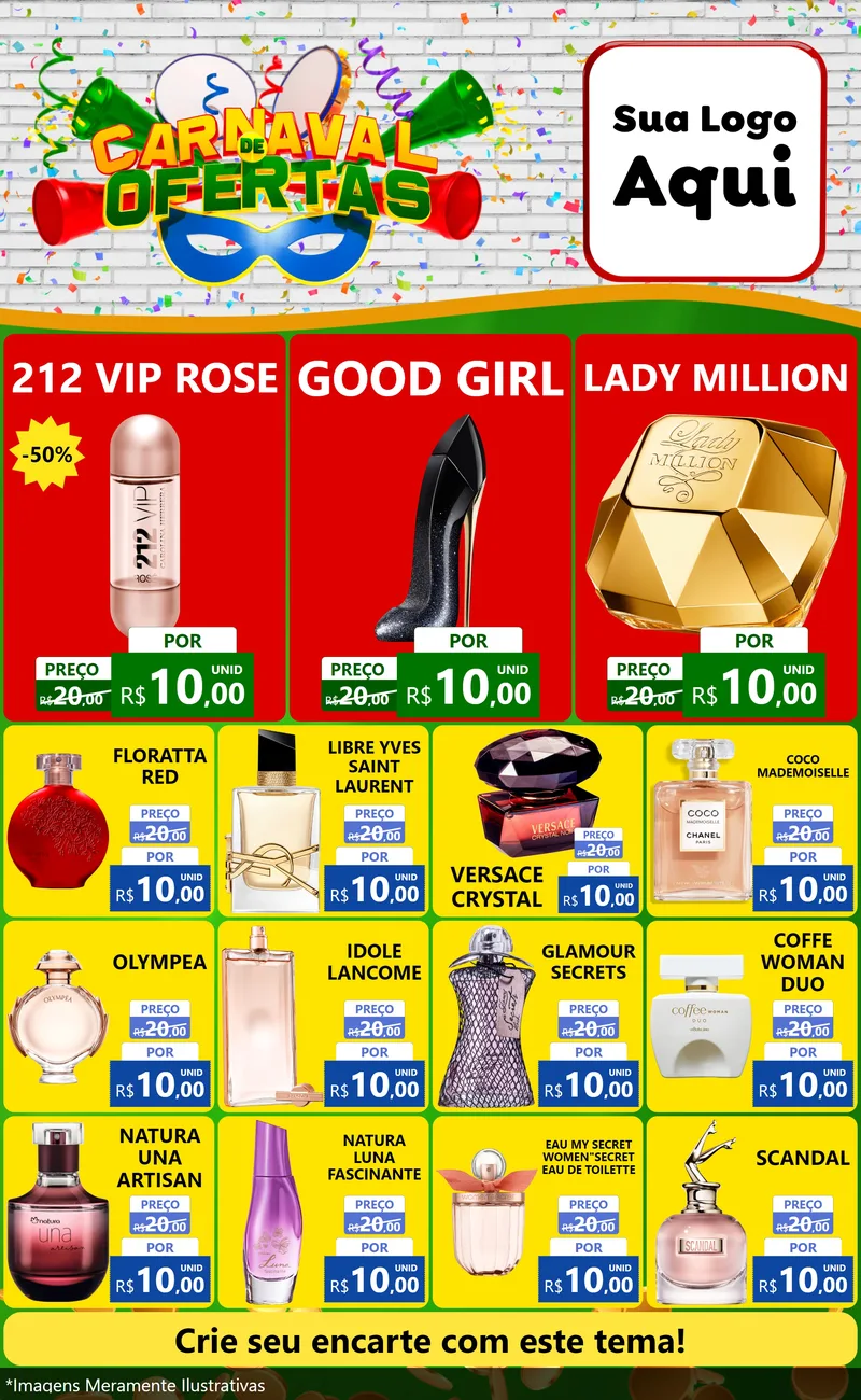 Modelo de Encarte para Encarte Grande com o tema Carnaval de Ofertas para Perfumes