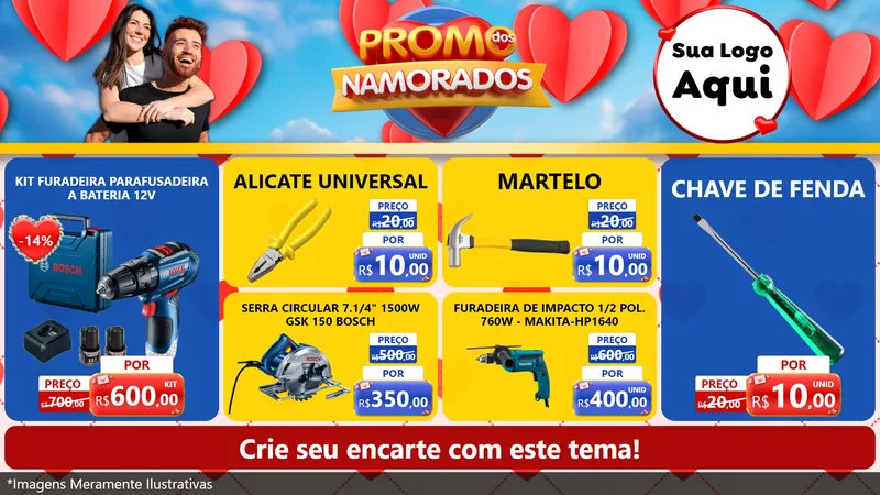 Modelo de TV para TV Horizontal com o tema Promo dos Namorados para Maquinas e Ferramentas
