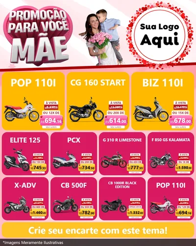 Modelo de Rede Social para Feed Instagram com o tema Promoção Para Você Mãe para Concessionaria de Motos