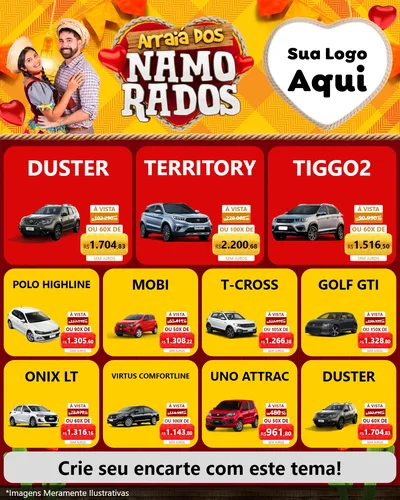 Modelo de Rede Social para Feed Instagram com o tema Arraiá dos Namorados para Concessionaria de Carros