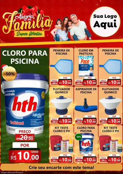 Modelo de Encarte para Encarte A4 Vertical com o tema Alegria em Família Super Ofertas - Natal para Produtos para Piscina