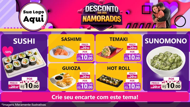 Modelo de TV para TV Horizontal com o tema Desconto Dia dos Namorados para Comida japonesa