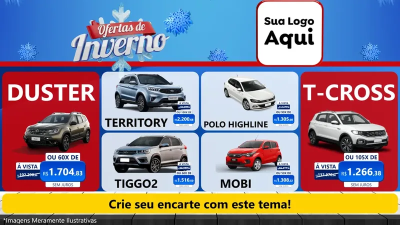 Modelo de TV para TV Horizontal com o tema Ofertas de Inverno para Concessionaria de Carros