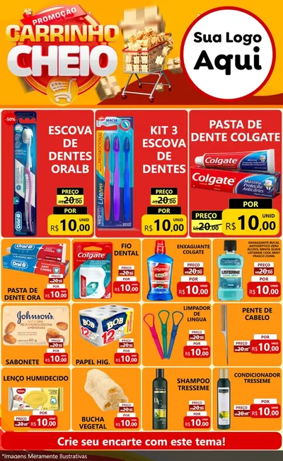 Modelo de Encarte para Encarte Grande com o tema Promoção carrinho cheio para Higiene Pessoal