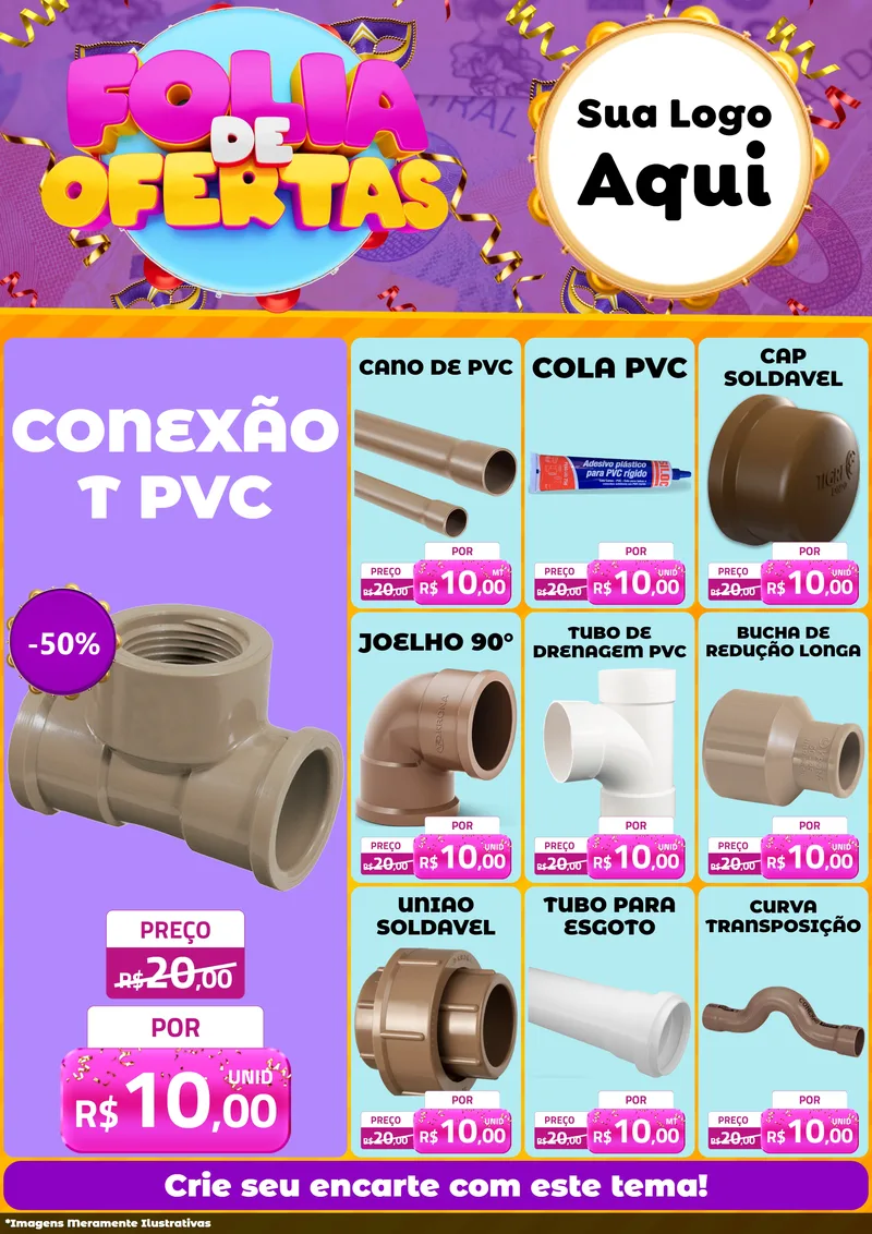 Modelo de Encarte para Encarte A4 Vertical com o tema Folia de Ofertas para Tubos e conexões