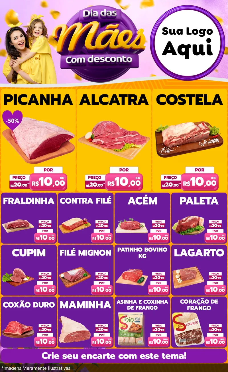 Modelo de Encarte para Encarte Grande com o tema Dia das Mães com Desconto para Açougue