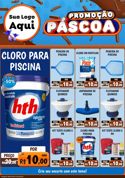 Modelo de Encarte para Encarte A4 Vertical com o tema Promoção Páscoa para Produtos para Piscina